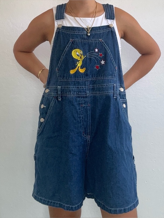 Warner Bros. Pants - VINTAGE LOONEY TUNES TWEETY DENIM SHORTALL